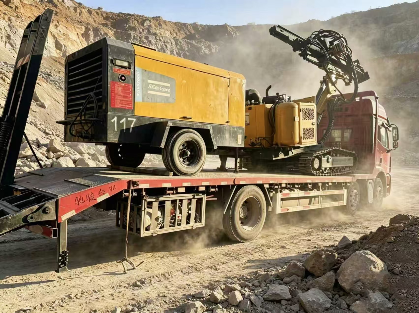 Air compressors and drilling rigs for sale.